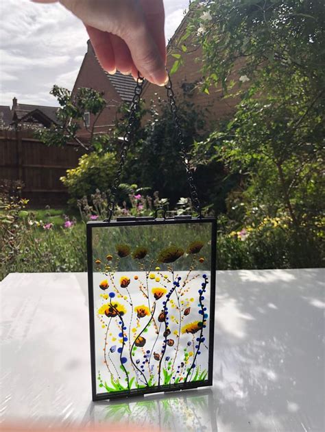 Framed Glass Painting Of Pressed Flowers Herbarium Stained Glass