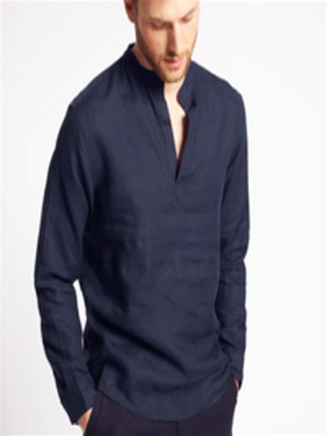 Buy Marks Spencer Men Navy Blue Regular Fit Solid Casual Linen Shirt