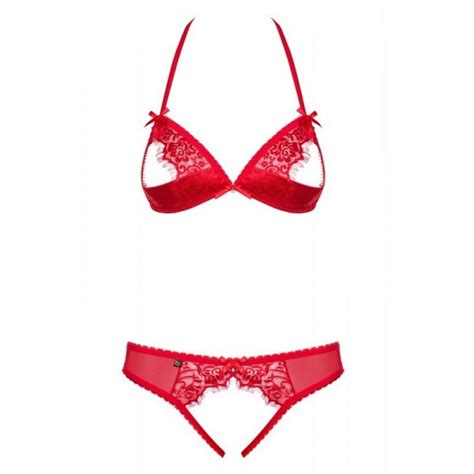 Ensemble 2 Pcs Ouvert Rouge 870 Lingerie Obsessive Tailles S M