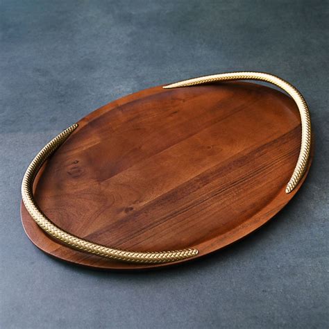 Large Wooden Tray with Golden Handles – Mora Taara