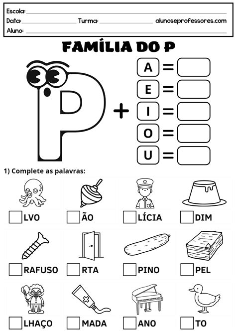 Atividades A Letra P Para Imprimir Alunos E Professores