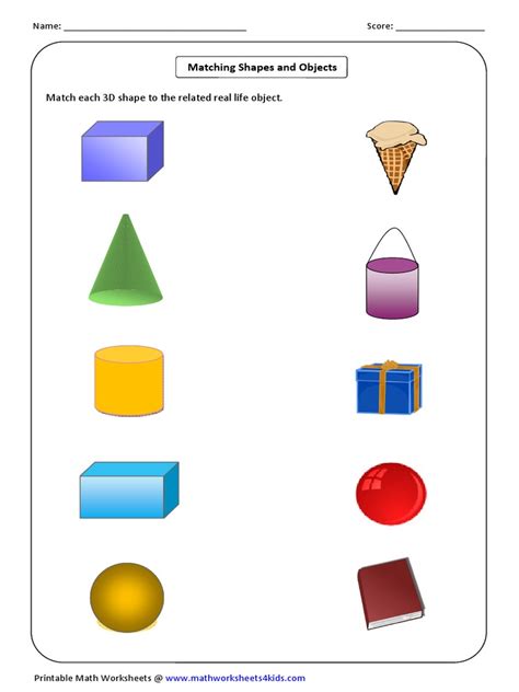 Matching Shapes And Objects Match Each 3d Shape To The Related Worksheets Library