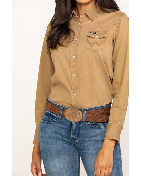 Wrangler Womens Tan Long Sleeve Western Shirt Boot Barn