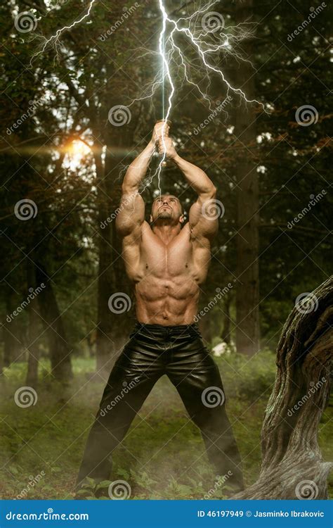 Lightning Strikes On Man S Sword Stock Image Image Of Clothing