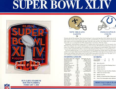 Super Bowl Xliv Patch Stat Card Official Willabee And Ward Denver Autographs