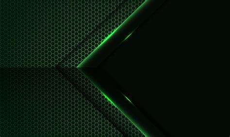 Abstract Green Light Arrow Direction On Hexagon Mesh Pattern With Blank