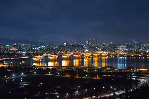 The Night View Of Seongsan Bridge In Seoul Stock Photo Image Of