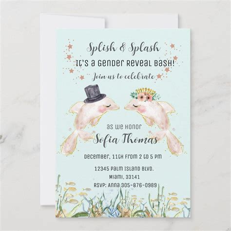 Dolphin Under The Sea Gender Reveal Invitation Zazzle Gender Reveal