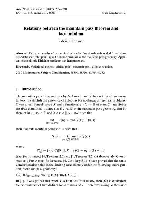 Pdf Relations Between The Mountain Pass Theorem And Local Minima