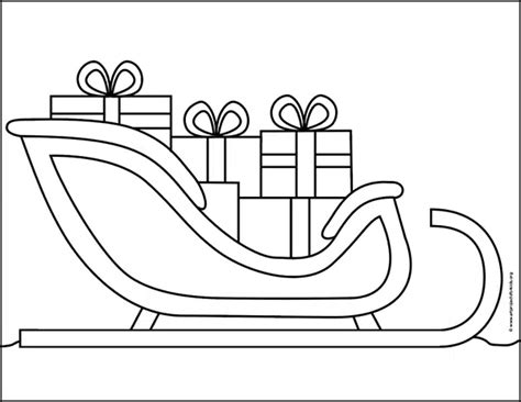 Easy How to Draw Santa’s Sleigh Tutorial and Coloring Page