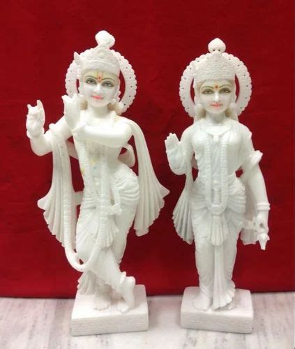 Painted Hindu Makrana Marble Radha Krishna Statues For Worship At Rs