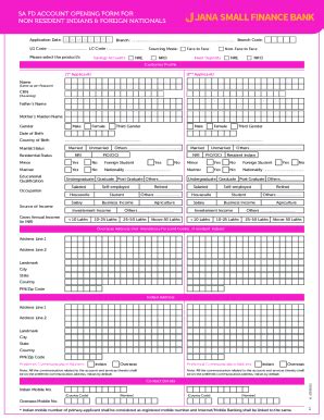 Fillable Online Sa Fd Account Opening Form For Non Resident Indians