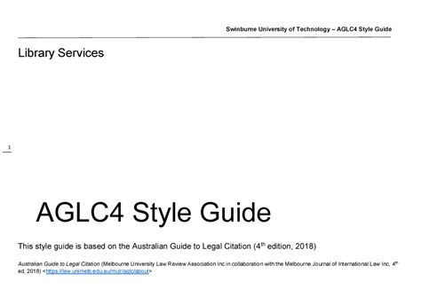 Australian Guide To Legal Citation Th Edition Aglc Quick Guide