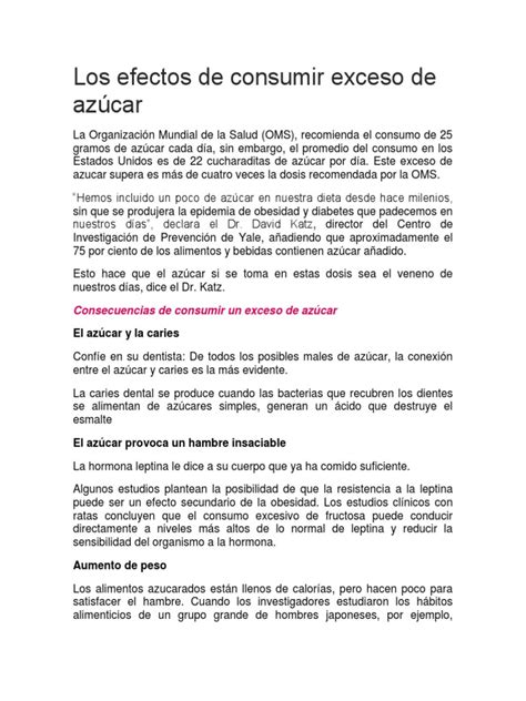 Los Efectos De Consumir Exceso De Azúcar En El Organismo Sustituto De