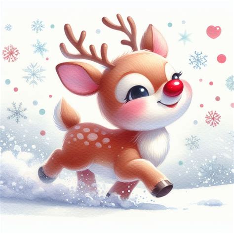 Super Cute Rudolph The Red Nose Reindeer Christmas Art Christmas