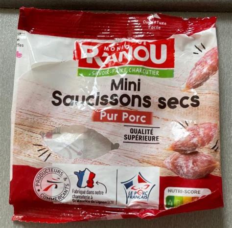 Mini saucissons secs Pur Porc Monique Ranou kalorie kJ a nutriční