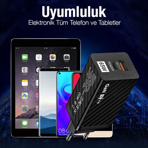 Universal PD 65W GaN USB Type C Hızlı Şarj Başlığı Şarj Aleti