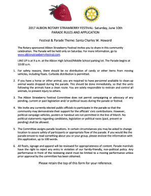 Fillable Online Parade Application Albion Strawberry Festival Fax