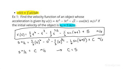 find  velocity function   object    uniform