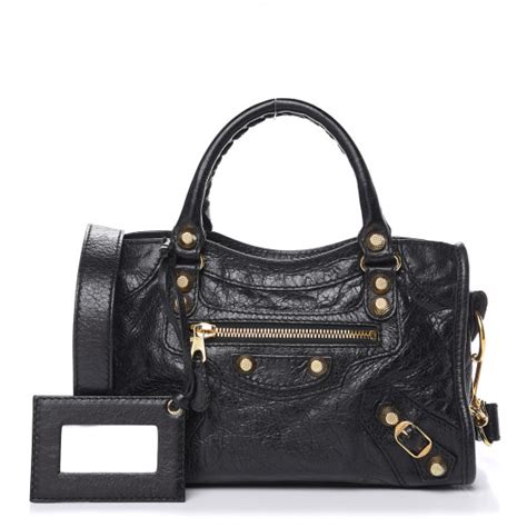 Balenciaga Agneau Giant 12 Gold Hardware Mini City Black 498362