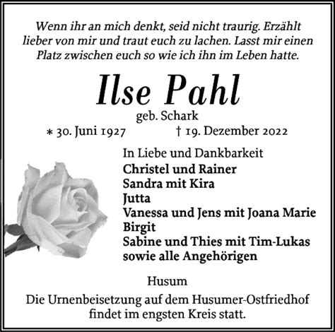 Traueranzeigen Von Ilse Pahl Sh Z Trauer