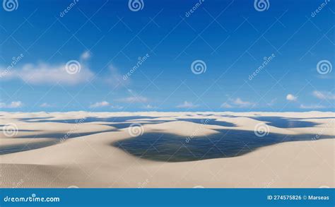 Brazil Desert White Sand Dunes And Water Lagoons Stock Illustration