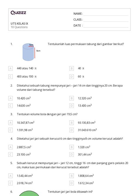 Lembar Kerja Volume Dan Luas Permukaan Kerucut Untuk Kelas Di