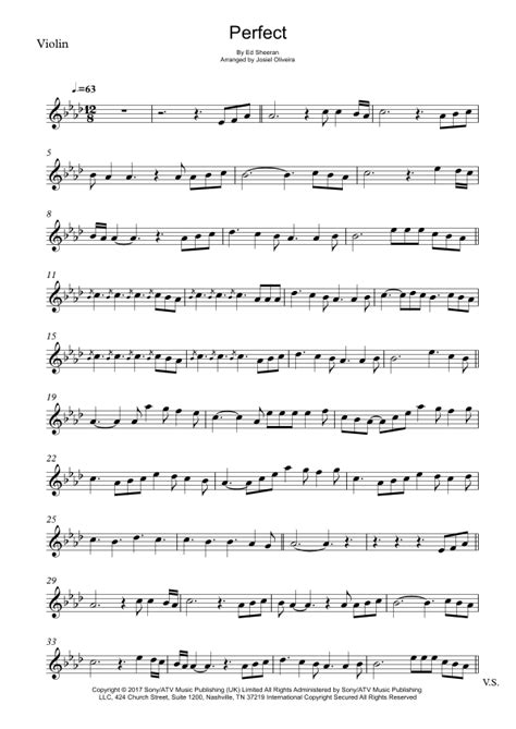 Perfect Arr Josiel Oliveira Sheet Music Ed Sheeran Violin Solo