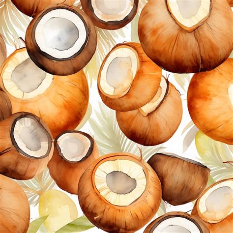 Premium AI Image Abstract Watercolor Coconuts Pattern