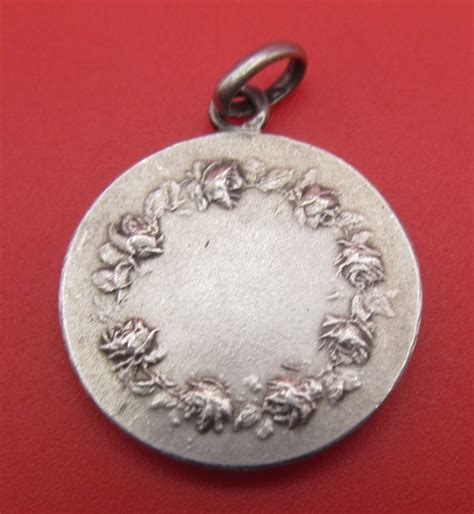 Antique Virgin Mary French Religious Medal Silver Pe Gem