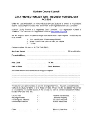 Fillable Online Content Durham Gov Subject Access Request Form Pdf