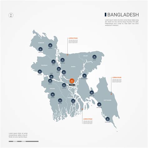 Bangladesh Map With Borders Cities Capital Dhaka And Administrative Divisions Infographic