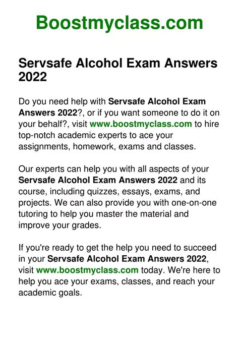 Answers For Servsafe Alcohol Exam Servsafe Test Answers 2024