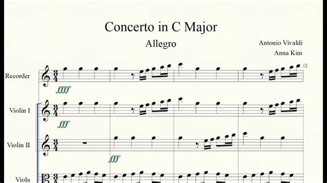 Vivaldi St Movement From Concerto For Recorder Strings And B C