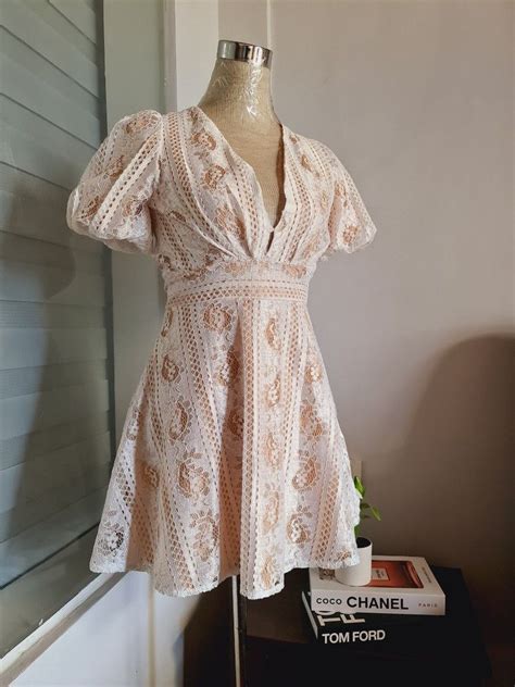 Branded Puff Lace Flare Nude Dress Women S Fashion Dresses Sets Dresses On Carousell