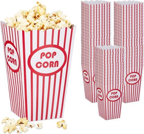 Relaxdays Popcorn Bakjes Set Van Gestreepte Popcorn Zakjes