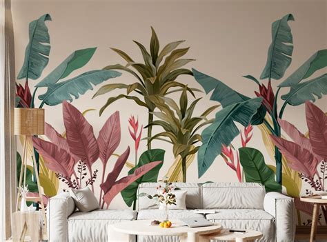 Colorful Tropical Banana Leaves Self Adhesive Wallpaper Murals