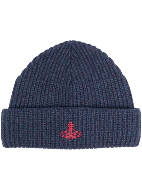 Vivienne Westwood Sporty Orb Embroidered Wool Beanie Blue FARFETCH