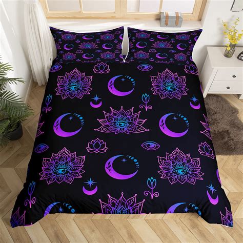 Yst Moon Print Bedding Sets Twin Lotus Flower Comforter Cover Purple