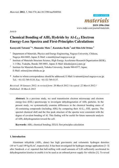 (PDF) Chemical Bonding of AlH3 Hydride by Al-L-2,L-3 Electron Energy-Loss Spectra and First ...