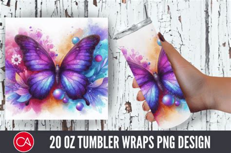 3d Purple Butterfly 20 Oz Tumbler Wrap Graphic By Craft Fair Creative