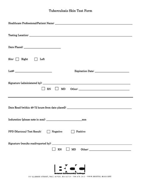 Tb Skin Test Form Printable Sample