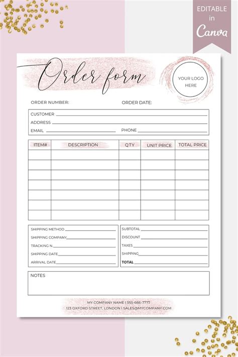 Editable Order Form, Small Business Forms, Printable Craft Order Forms ... 