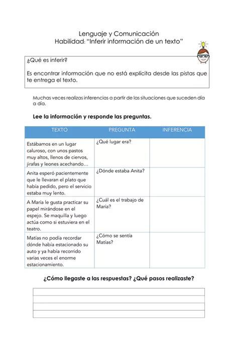 Inferir Informaci N De Un Texto Profe Social