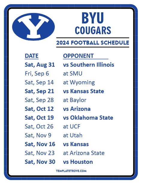 Printable 2024 BYU Cougars Football Schedule