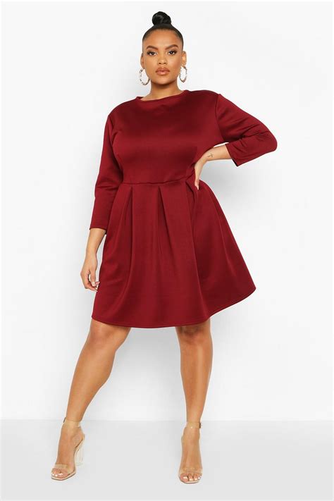 Plus Scuba Full Skater Dress Boohoo Uk