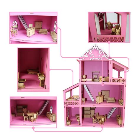 Casinha De Boneca Barbie Cm Pintada Rosa Mdf Montada Mini