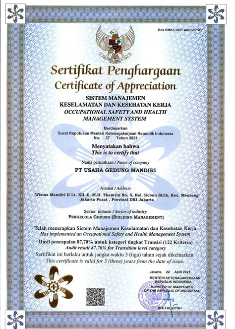 Award And Certification PT Usaha Gedung Mandiri