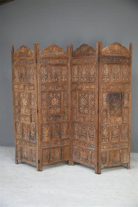 Carved Teak Indian Folding Screen Kernow Furniture