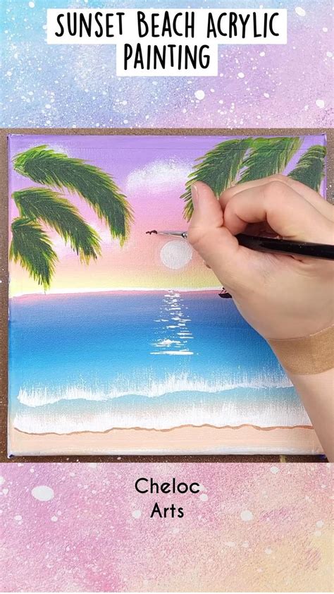 Sunset Beach Acrylic Painting Idea on Canvas | Beach sunset, Painting ...